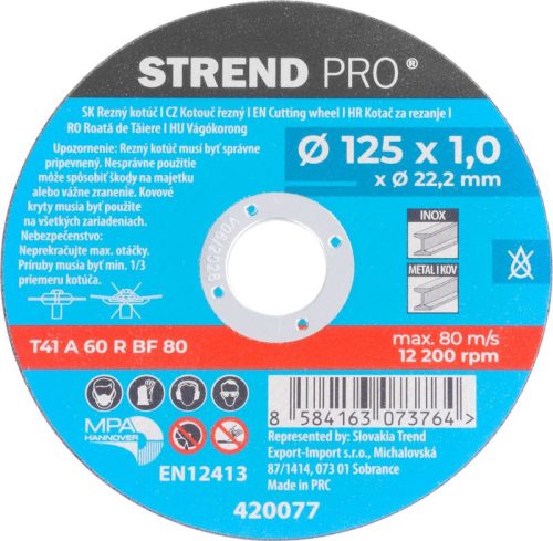 STR vágókorong 125x1,0x22,2mm fém 10db  (420077)