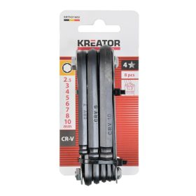   Kreator imbuszkulcs készlet összecsukható, fém tartó, 8db-os  2,5-10mm gömbfejű KRTH21602