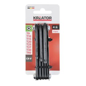   Kreator imbuszkulcs készlet összecsukható, fém tartó, 8db-os  T9-T40 TORX KRTH21603