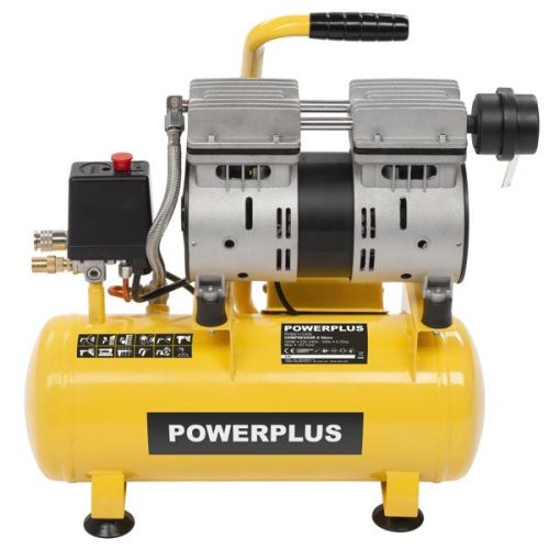 PowerPlus sárga kompresszor 550W Silent 6L olajmentes  POWX17230S