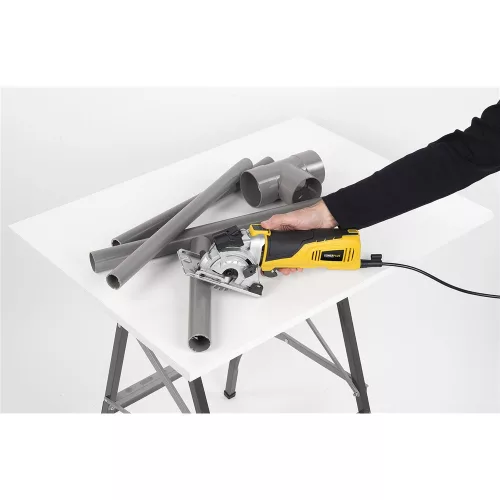 PowerPlus sárga mini körfűrész 600W + gérvágó POWX1365MB