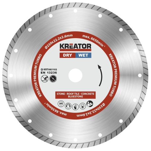 Kreator gyémánt vágótárcsa 230 mm Prémium Turbo KRT083102