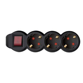   HOME NV 3K/BK hálózati földelt 3-as elosztó, kapcsolóval fekete 1,5m