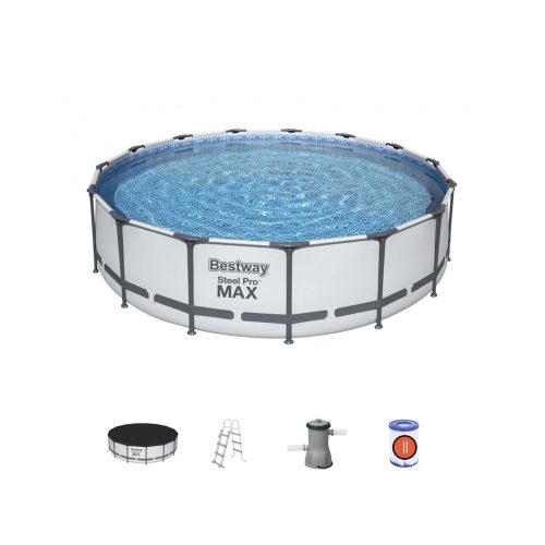 Bestway 56488 fémvázas medence Steel Pro MAX 457x107 cm,vízforgatóval,  szűrővel, alátétel, létrával (8050077)
