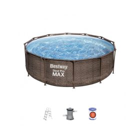   Bestway 56709 medence Power Steel Pro Max  Delux, rattan mintázatú 366x100 cm® szűrővel, létrával