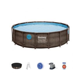   Bestway 56725 fémvázas rattan medence, Vista Series, 488x122 cm, szűrő, létra, ponyva, adagoló (8050187)